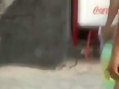 Candid Camel toe in yellow bathing suit