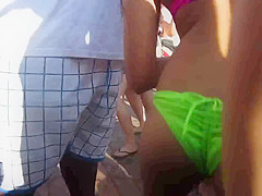 Teen with bikini thong dancing on a pool party !