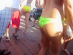 Teen with bikini thong dancing on a pool party !