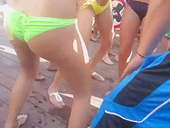 Teen with bikini thong dancing on a pool party !