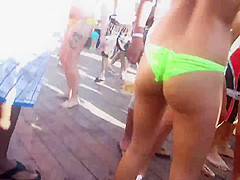Teen with bikini thong dancing on a pool party !