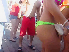 Teen with bikini thong dancing on a pool party !