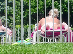 1 of 3 Candid Bikini Butt Tanning Pool Selfie Blonde Redhead