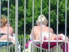 1 of 3 Candid Bikini Butt Tanning Pool Selfie Blonde Redhead