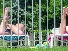 1 of 3 Candid Bikini Butt Tanning Pool Selfie Blonde Redhead