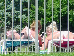 1 of 3 Candid Bikini Butt Tanning Pool Selfie Blonde Redhead