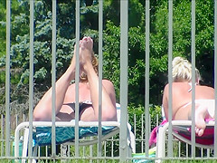 1 of 3 Candid Bikini Butt Tanning Pool Selfie Blonde Redhead