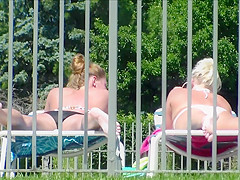 1 of 3 Candid Bikini Butt Tanning Pool Selfie Blonde Redhead