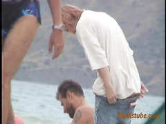 Girls leaving the nude beach in the evening