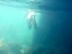 Nudists in the Crimea in 2011. Underwater girl.1