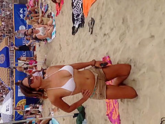 Big boob Asian on the beach