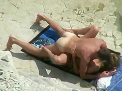 Real Amateur Couple #rec fucks on the sunny beach Voyeur