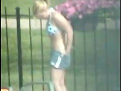 Voyeur shot of yough HS girl by the pool