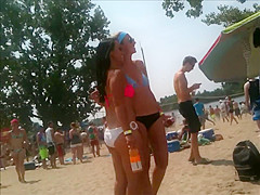 2 bikini friends at the beach candid