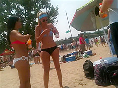 2 bikini friends at the beach candid