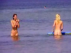 Two sexy teens naked at beach