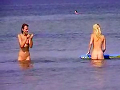 Two sexy teens naked at beach