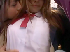 Crazy Japanese slut Natsu Aoi, Hikaru Yuki, Yuu Shinoda in Incredible Public, Lesbian JAV clip