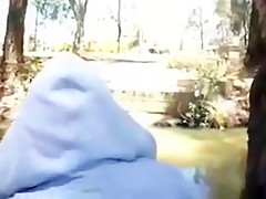 Cute asian girlfriend blowjob in the park