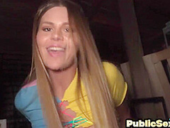 Cute pulled bae deepthroating in public