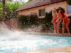 Horny Spanish Boy Screws Two Big Tit Milfs By The Pool - Jordi El Nino Polla, Nicolette Shea And Savannah Bond