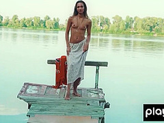 Provocative Slender Naked Beauty Posing Outdoor