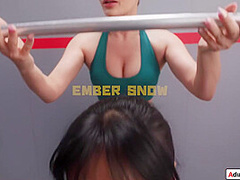 Busty Futa babe sucked off during squats by asian futanari