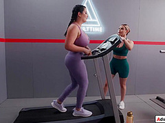 Busty Futa babe sucked off during squats by asian futanari