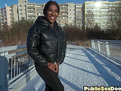 Fooled ebony slut drilled by stranger in POV