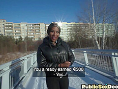 Fooled ebony slut drilled by stranger in POV