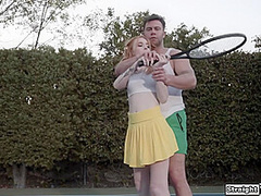 I am bended over the tennis net and pussy licked by my coach