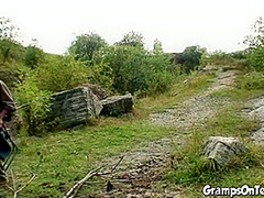 Chubby teen and oldie on grandpa cock