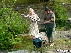 Chubby teen and oldie on grandpa cock