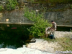 Chubby teen and oldie on grandpa cock