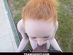 Horny ginger Ruby Red fucks her swim instructor by the pool