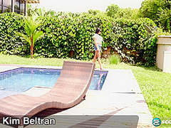 Latina Kim Beltran's poolside big tits and dildo fuck show