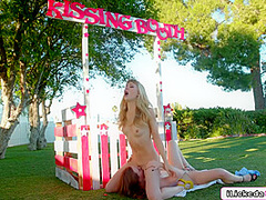 College lesbian teens pussy licking in public kissing booth