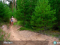 Horny Helen Gets Naked in the Woods and Diddles Her Shaved Pussy Furiously