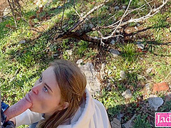 Cute Girl Sucking Stranger Dick Outdoor While Hiking - He Fucked Her