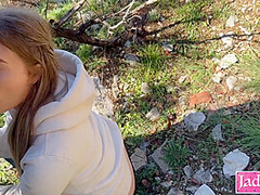 Cute Girl Sucking Stranger Dick Outdoor While Hiking - He Fucked Her