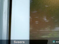 Yoga chick Sveera stretches outside and then loses her yoga clothes, spreads and fingers her snatch.