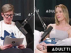 ADULT TIME - Busty Lesbians Octavia Red Kenna James CAUGHT EATING PUSSY On Podcast Set FULL SCENE