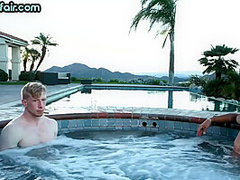 Jacuzzi bisex party with swinger throuple