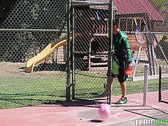 Cute athletic babe lets her coach fuck her tight pussy