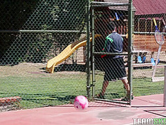 Cute athletic babe lets her coach fuck her tight pussy