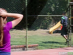 Cute athletic babe lets her coach fuck her tight pussy