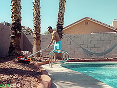 2 Big Tits Bikini Babes Fucking The Pool Guy