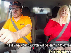 Dashcam amateur granny fucks instructor