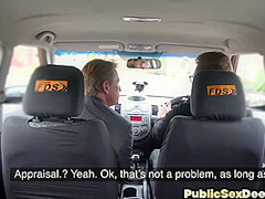 Busty driving student bounces on dick