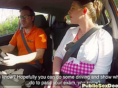 Plumper driving learner titsucked by instructor